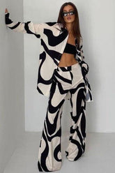 Two Piece Printed Wide Leg Pants and shirt